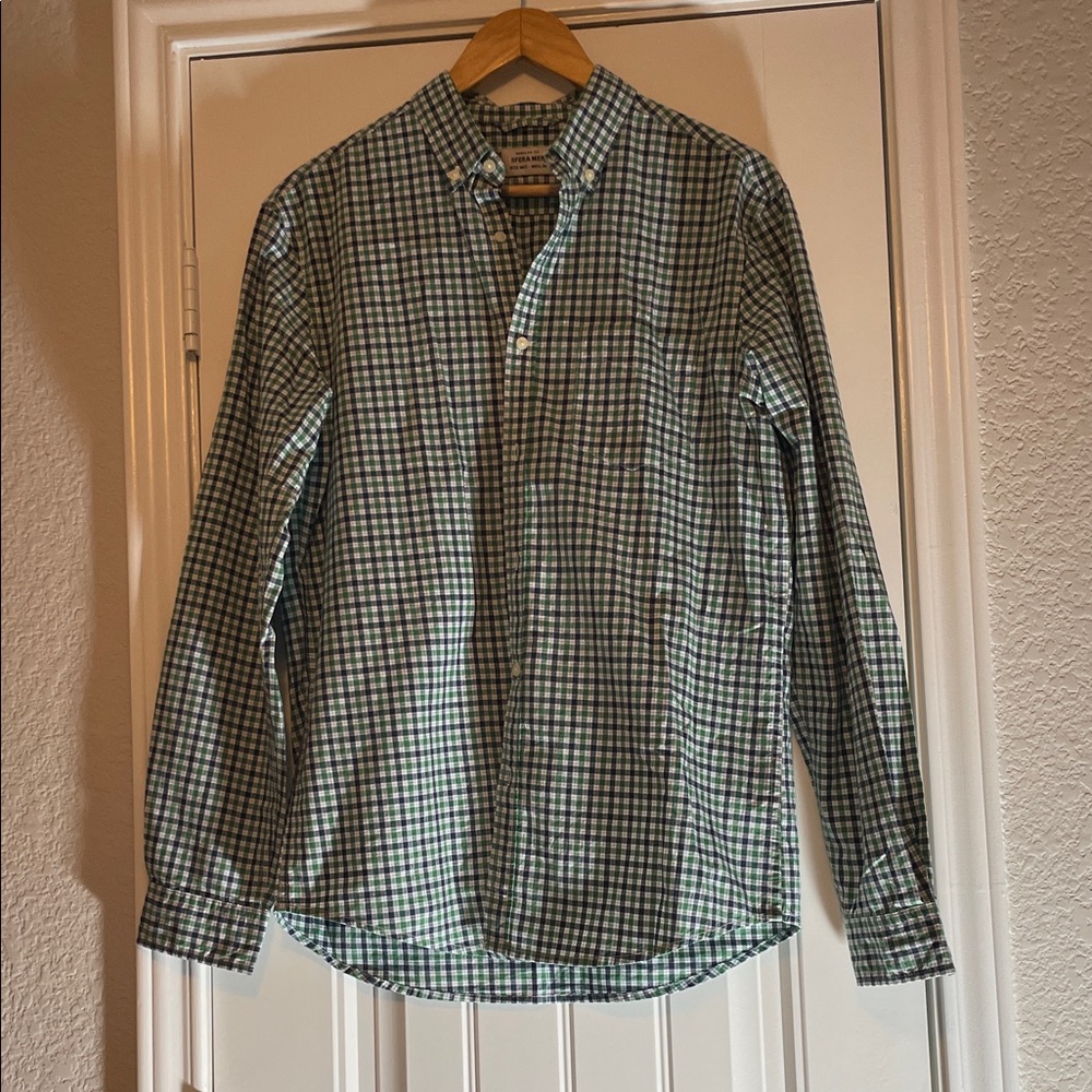 Sfera  Men's Green and Purple Checked Button-Down Shirt size Medium